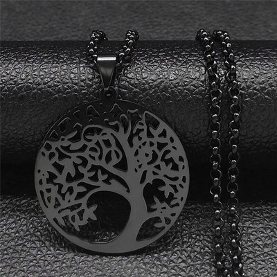 2023 Tree of Life Roostevabast terasest pikk kaelakee meestele musta värvi kaelakeed ja ripatsid Ehted cadenas para hombre N834S03