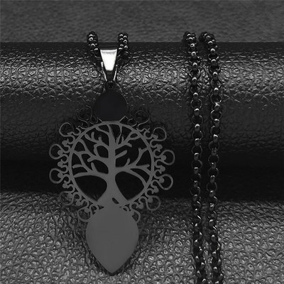 2023 Tree of Life Roostevabast terasest pikk kaelakee meestele musta värvi kaelakeed ja ripatsid Ehted cadenas para hombre N834S03