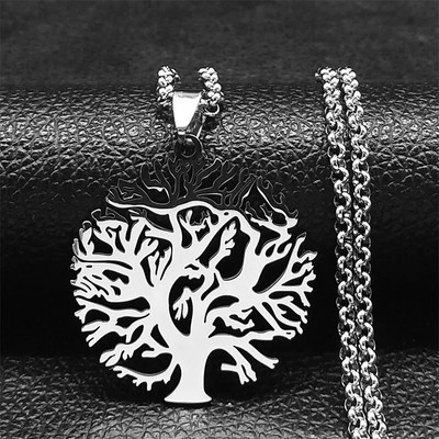 2023 Tree of Life Roostevabast terasest pikk kaelakee meestele musta värvi kaelakeed ja ripatsid Ehted cadenas para hombre N834S03
