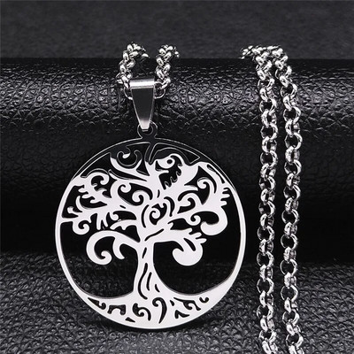 2023 Tree of Life Roostevabast terasest pikk kaelakee meestele musta värvi kaelakeed ja ripatsid Ehted cadenas para hombre N834S03
