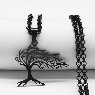 2023 Tree of Life Roostevabast terasest pikk kaelakee meestele musta värvi kaelakeed ja ripatsid Ehted cadenas para hombre N834S03