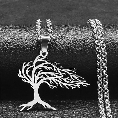 2023 Tree of Life Roostevabast terasest pikk kaelakee meestele musta värvi kaelakeed ja ripatsid Ehted cadenas para hombre N834S03