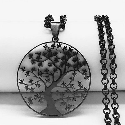 2023 Tree of Life Roostevabast terasest pikk kaelakee meestele musta värvi kaelakeed ja ripatsid Ehted cadenas para hombre N834S03