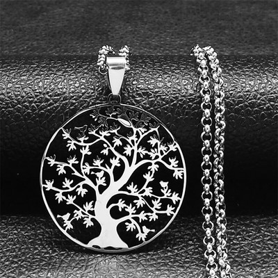 2023 Tree of Life Roostevabast terasest pikk kaelakee meestele musta värvi kaelakeed ja ripatsid Ehted cadenas para hombre N834S03
