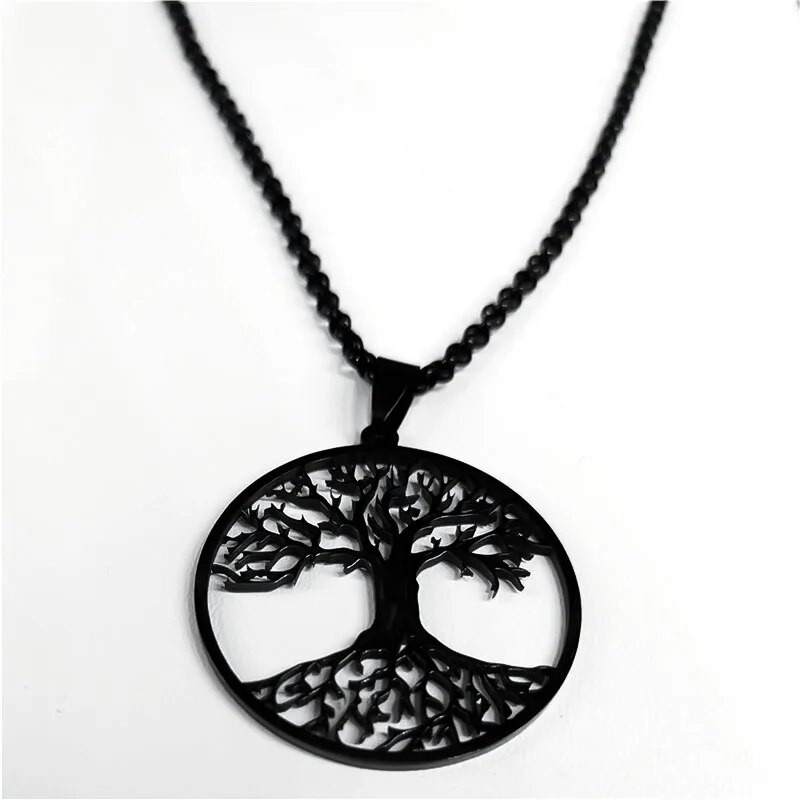 2023 Tree of Life Roostevabast terasest pikk kaelakee meestele musta värvi kaelakeed ja ripatsid Ehted cadenas para hombre N834S03