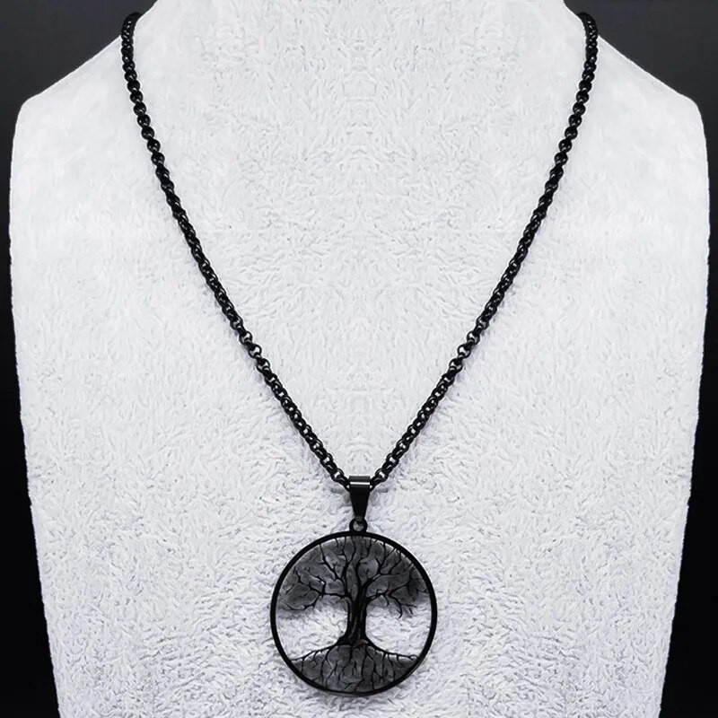 2023 Tree of Life Roostevabast terasest pikk kaelakee meestele musta värvi kaelakeed ja ripatsid Ehted cadenas para hombre N834S03