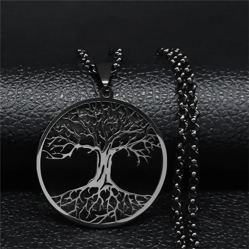 2023 Tree of Life Roostevabast terasest pikk kaelakee meestele musta värvi kaelakeed ja ripatsid Ehted cadenas para hombre N834S03