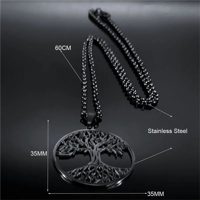 2023 Tree of Life Roostevabast terasest pikk kaelakee meestele musta värvi kaelakeed ja ripatsid Ehted cadenas para hombre N834S03