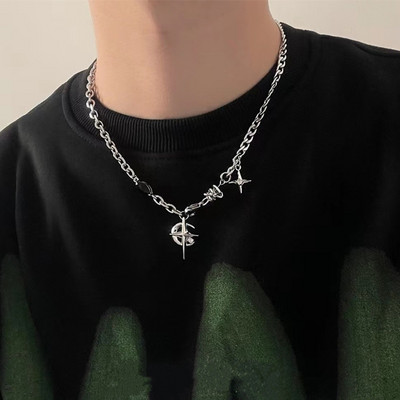 JWER New Y2K Cuban Figaro Chain Star Moon pandantiv colier bărbați punk negru zircon lanț choker colier pentru bărbați bijuterii cadouri