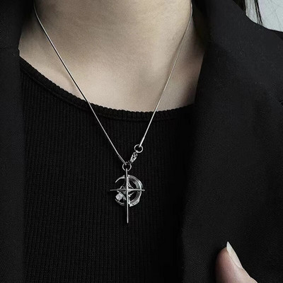 JWER New Y2K Cuban Figaro Chain Star Moon pandantiv colier bărbați punk negru zircon lanț choker colier pentru bărbați bijuterii cadouri