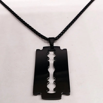Gothic Blade Razor Pendant Колиета Мъжки Черен цвят Верижка от неръждаема стомана Колие Естетични бижута colier homme N423S01