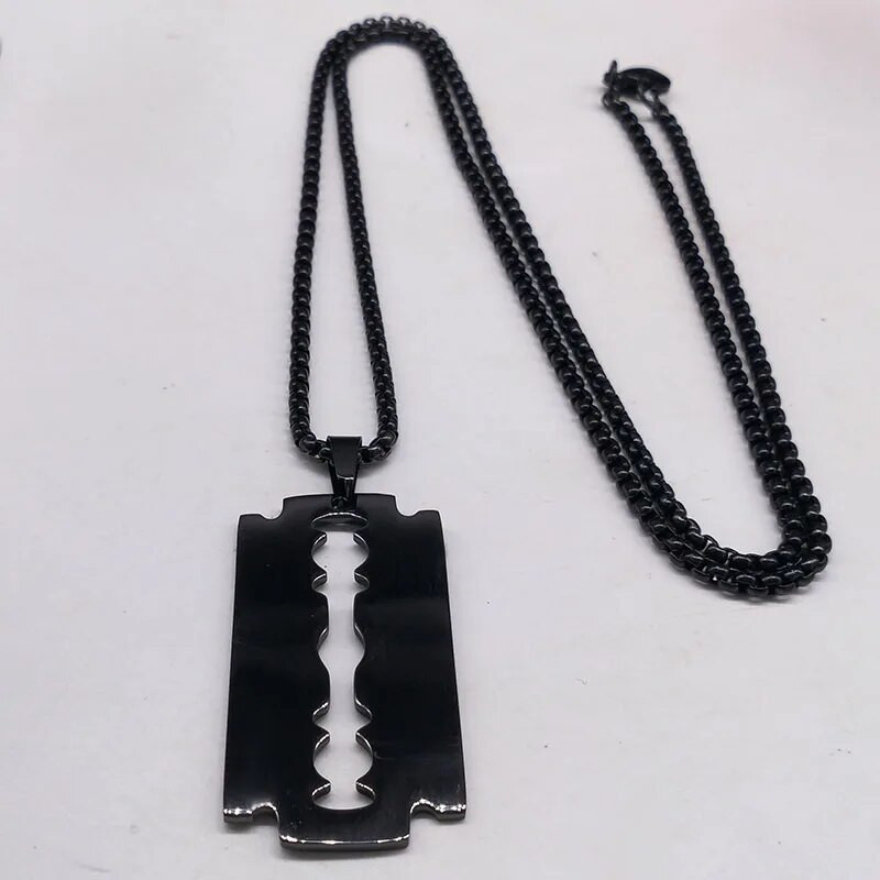 Gothic Blade Razor pakabukai karoliai vyrų juodos spalvos nerūdijančio plieno grandinės karoliai Estetiniai papuošalai collier homme N423S01