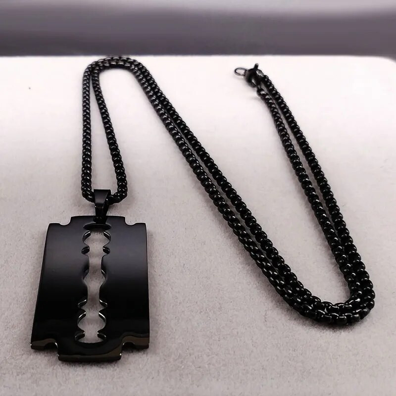 Gothic Blade Razor pakabukai karoliai vyrų juodos spalvos nerūdijančio plieno grandinės karoliai Estetiniai papuošalai collier homme N423S01