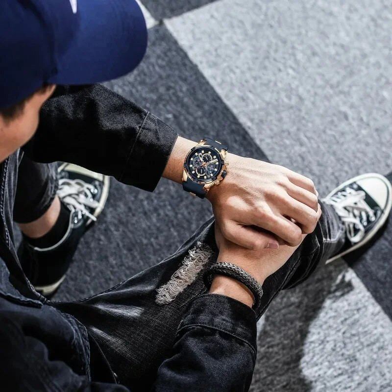 Prabangūs kvarciniai vyriški laikrodžiai su dideliu ciferblatu, daugiafunkcis vandeniui atsparus rankinis laikrodis Chronografinis laikrodis Sportinis rankinis laikrodis