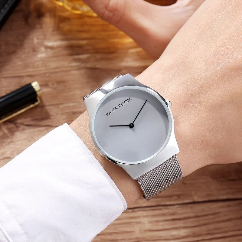 Υψηλής ποιότητας Fashion Large Dial Clean Black Mesh Belt Quartz Ρολόι Φοιτητικό Clean Face Ανδρικά ρολόγια