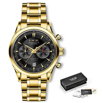 LIGE Luksuslik vabaajakell Tippbränd Ärimeeste käekellad Kuupäevkell Veekindel nahkkleit Meeste käekell Kingitus Montre Homme