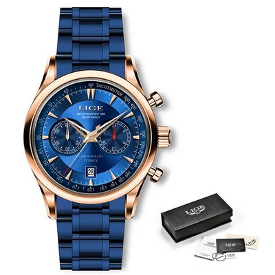LIGE Luksuslik vabaajakell Tippbränd Ärimeeste käekellad Kuupäevkell Veekindel nahkkleit Meeste käekell Kingitus Montre Homme