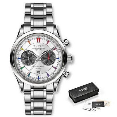 LIGE Luksuslik vabaajakell Tippbränd Ärimeeste käekellad Kuupäevkell Veekindel nahkkleit Meeste käekell Kingitus Montre Homme