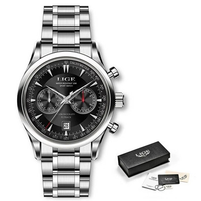 LIGE Luksuslik vabaajakell Tippbränd Ärimeeste käekellad Kuupäevkell Veekindel nahkkleit Meeste käekell Kingitus Montre Homme