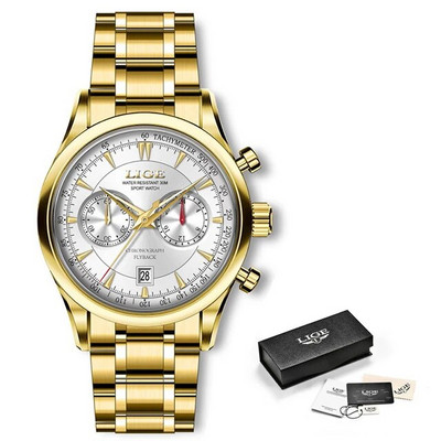 LIGE Luksuslik vabaajakell Tippbränd Ärimeeste käekellad Kuupäevkell Veekindel nahkkleit Meeste käekell Kingitus Montre Homme