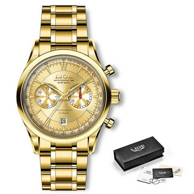 LIGE Luksuslik vabaajakell Tippbränd Ärimeeste käekellad Kuupäevkell Veekindel nahkkleit Meeste käekell Kingitus Montre Homme