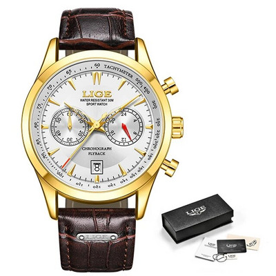 LIGE Luksuslik vabaajakell Tippbränd Ärimeeste käekellad Kuupäevkell Veekindel nahkkleit Meeste käekell Kingitus Montre Homme