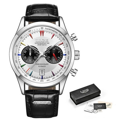 LIGE Luksuslik vabaajakell Tippbränd Ärimeeste käekellad Kuupäevkell Veekindel nahkkleit Meeste käekell Kingitus Montre Homme