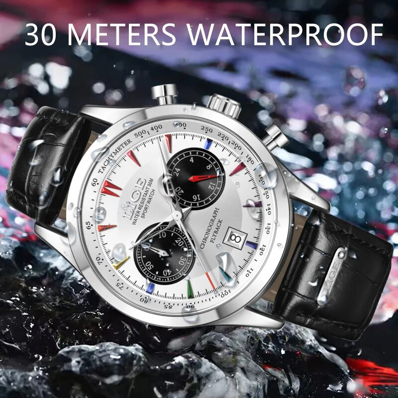 LIGE Luksuslik vabaajakell Tippbränd Ärimeeste käekellad Kuupäevkell Veekindel nahkkleit Meeste käekell Kingitus Montre Homme