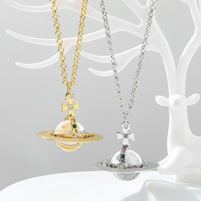 Colier cu pandantiv Saturn rotund cu cristal de culoare auriu argintiu pentru mama soție iubita Ziua Îndrăgostiților aniversare de naștere bijuterii