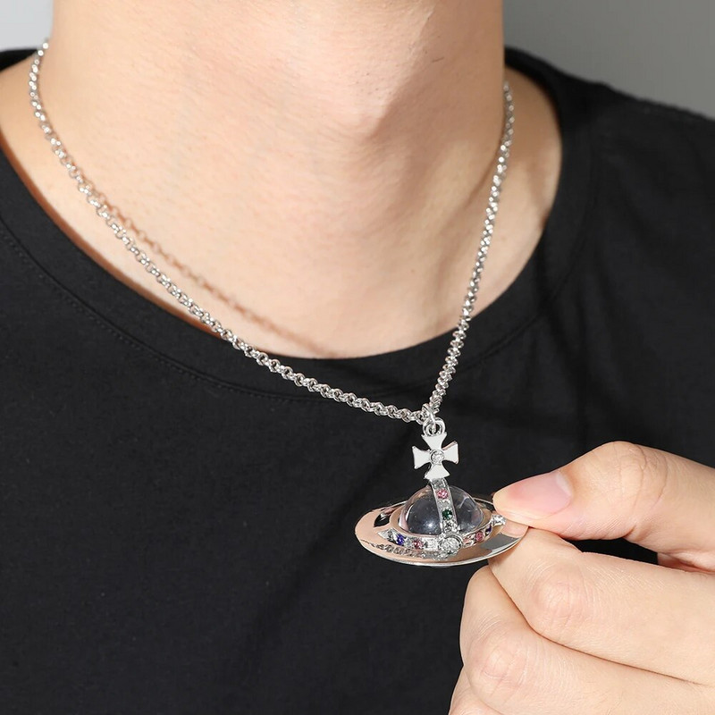 Krištolinis apvalus Saturno pakabukas karoliai aukso sidabro spalvos mamai žmonai merginai Valentino dienos gimtadienio jubiliejaus juvelyriniai dirbiniai