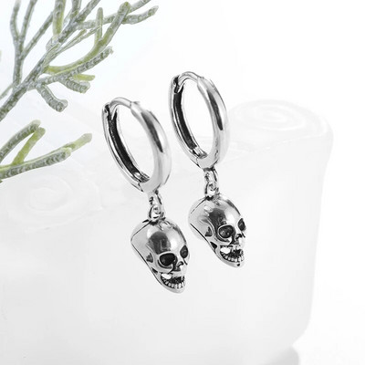 Cercei vintage punk cu craniu negru pentru bărbați și femei Cercei hipoalergenici pentru motocicliști Hip Hop Rap Rock Accesorii pentru bijuterii