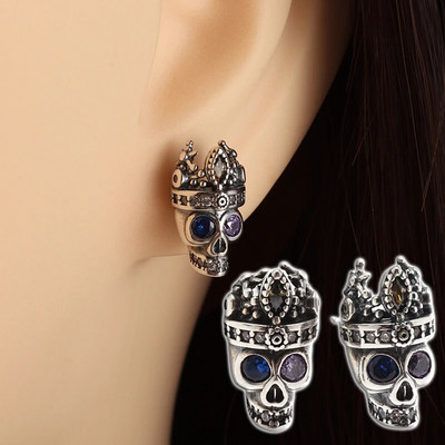 Cercei vintage punk cu craniu negru pentru bărbați și femei Cercei hipoalergenici pentru motocicliști Hip Hop Rap Rock Accesorii pentru bijuterii