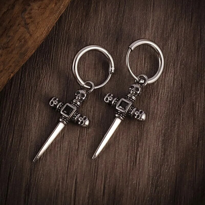 Cercei vintage punk cu craniu negru pentru bărbați și femei Cercei hipoalergenici pentru motocicliști Hip Hop Rap Rock Accesorii pentru bijuterii