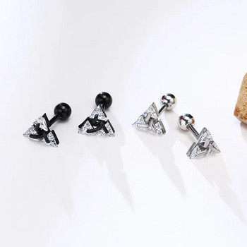 Мъжки обеци, триъгълни пробити обеци с кристален циркон, малки минималистични обеци от неръждаема стомана за мъжки дамски бижута