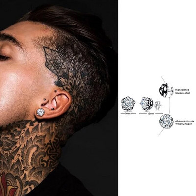 Muške naušnice s nitnama, trokutaste naušnice s kristalnim cirkonskim nitnama, male minimalističke nitne od nehrđajućeg čelika za muški ženski nakit