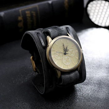 2023 Νέα ανδρικά ρολόγια Punk ρετρό διακοσμητικό ρολόι με φαρδύ λουράκι Ανδρικό ρολόι Reloj δερμάτινο βραχιόλι Quartz Military Man WristWatch