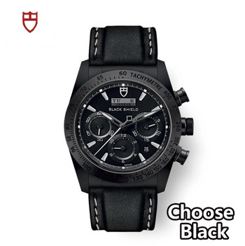 Ανδρικό ρολόι χαλαζία μάρκας πολυτελείας Tu-dor Πολυλειτουργικός χρονογράφος σειράς Casual Black Shield Επαγγελματικό στυλ