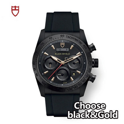 Tu-dor luksusbrändi meeste kvartskellad vabaaja must kilbi seeria multifunktsionaalne kronograafi nahkrihm, mood äristiil