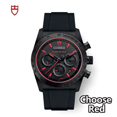 Tu-dor luksusbrändi meeste kvartskellad vabaaja must kilbi seeria multifunktsionaalne kronograafi nahkrihm, mood äristiil