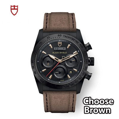 Tu-dor luksusbrändi meeste kvartskellad vabaaja must kilbi seeria multifunktsionaalne kronograafi nahkrihm, mood äristiil