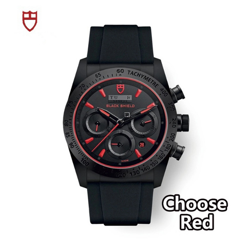 Tu-dor luksusbrändi meeste kvartskellad vabaaja must kilbi seeria multifunktsionaalne kronograafi nahkrihm, mood äristiil