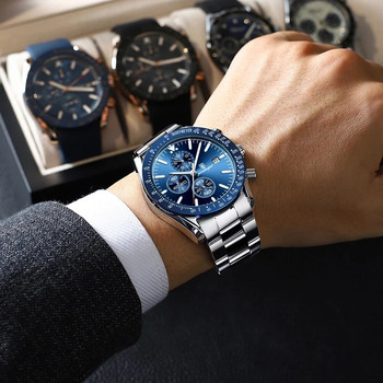 POEDAGAR Луксозен мъжки часовник с хронограф Висококачествен моден водоустойчив кварцов часовник с дата от неръждаема стомана Relogio Masculino