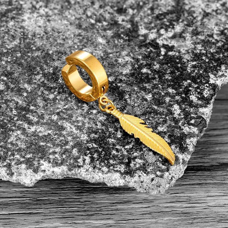 Trend nerūdijančio plieno plunksnų ausų segtukas vyrams Moterų Korėjos mados dizaino lapų lanko auskarai Punk On Drop Piercing Ausų papuošalai