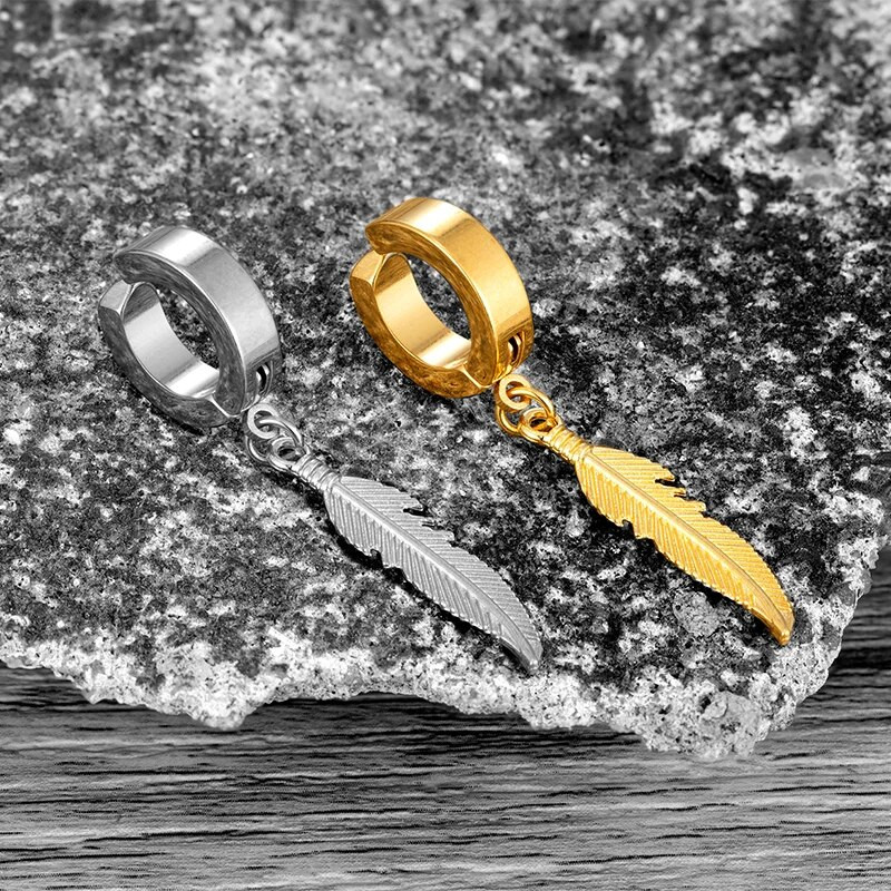 Trend nerūdijančio plieno plunksnų ausų segtukas vyrams Moterų Korėjos mados dizaino lapų lanko auskarai Punk On Drop Piercing Ausų papuošalai