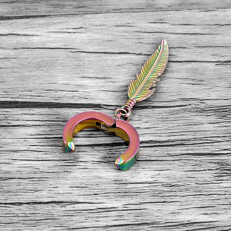 Trend nerūdijančio plieno plunksnų ausų segtukas vyrams Moterų Korėjos mados dizaino lapų lanko auskarai Punk On Drop Piercing Ausų papuošalai