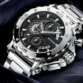 Αθλητικό ρολόι για άνδρες Πολυτελές Φωτεινό Ημερολόγιο Χαλαζία Ρολόγια Χαλαζίας Ανδρικά Αδιάβροχα Ρολόγια Ατσάλινη Θήκη Ανδρικό Μόδα Ρολόγια χειρός