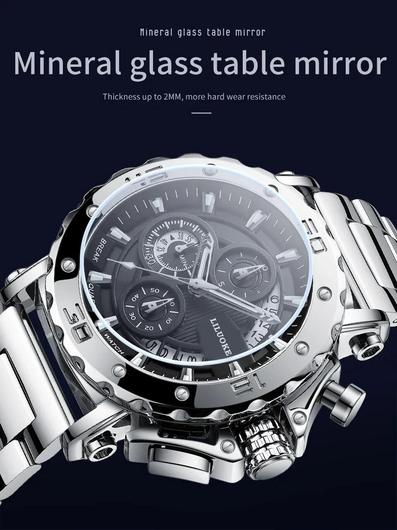 Αθλητικό ρολόι για άνδρες Πολυτελές Φωτεινό Ημερολόγιο Χαλαζία Ρολόγια Χαλαζίας Ανδρικά Αδιάβροχα Ρολόγια Ατσάλινη Θήκη Ανδρικό Μόδα Ρολόγια χειρός