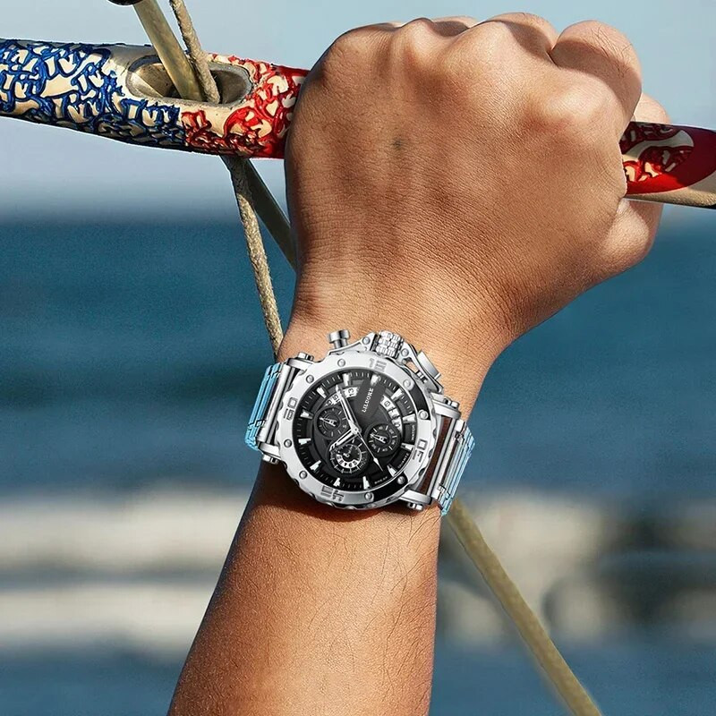 Αθλητικό ρολόι για άνδρες Πολυτελές Φωτεινό Ημερολόγιο Χαλαζία Ρολόγια Χαλαζίας Ανδρικά Αδιάβροχα Ρολόγια Ατσάλινη Θήκη Ανδρικό Μόδα Ρολόγια χειρός