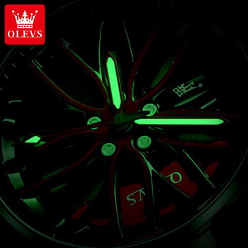 OLEVS Мъжки кварцов часовник Car Wheel Hub Hub Dial Мъжки ръчен часовник Cool Man Black Red Водоустойчиви часовници Full Steel Relogio Masculino