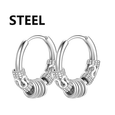 1paar punk-roostevabast terasest ümmargused totemirõngaga kõrvarõngad meestele, naistele, mitte tuhmuvad kõrvarõngad hiphopi meeste ehted